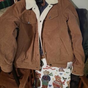 Lucky Brand Tan Corduroy Jacket with Cream Sherpa Collar